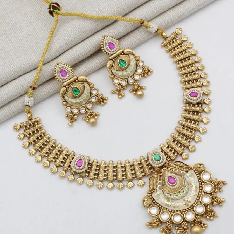 Stylish Pearl Necklaces-Manisha Jewellery Gold Plated Kundan Stone And Meenakari Necklace Set