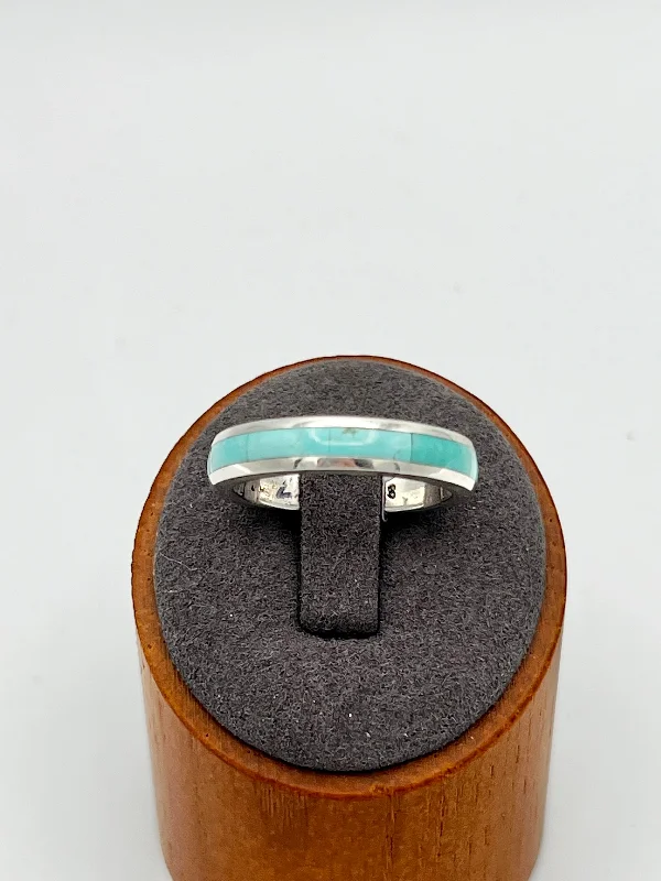 Chunky Silver Rings-Ring- Turquoise Inlay Size 11