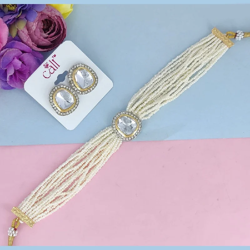 Luxury Choker Necklaces-Corbeda Fashion Gold Plated Crystal And Pearl Choker Necklace Set