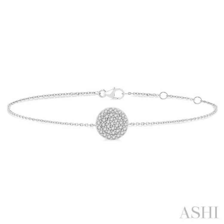 Simple Gemstone Charm Bracelets-1/6 ctw Petite Circular Disc Round Cut Diamond Fashion Bracelet in 10K White Gold