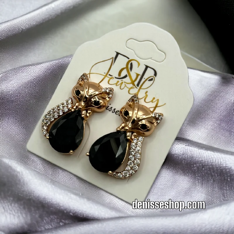 18k Gold Earrings-14K BLACK FOX EARRINGS E456