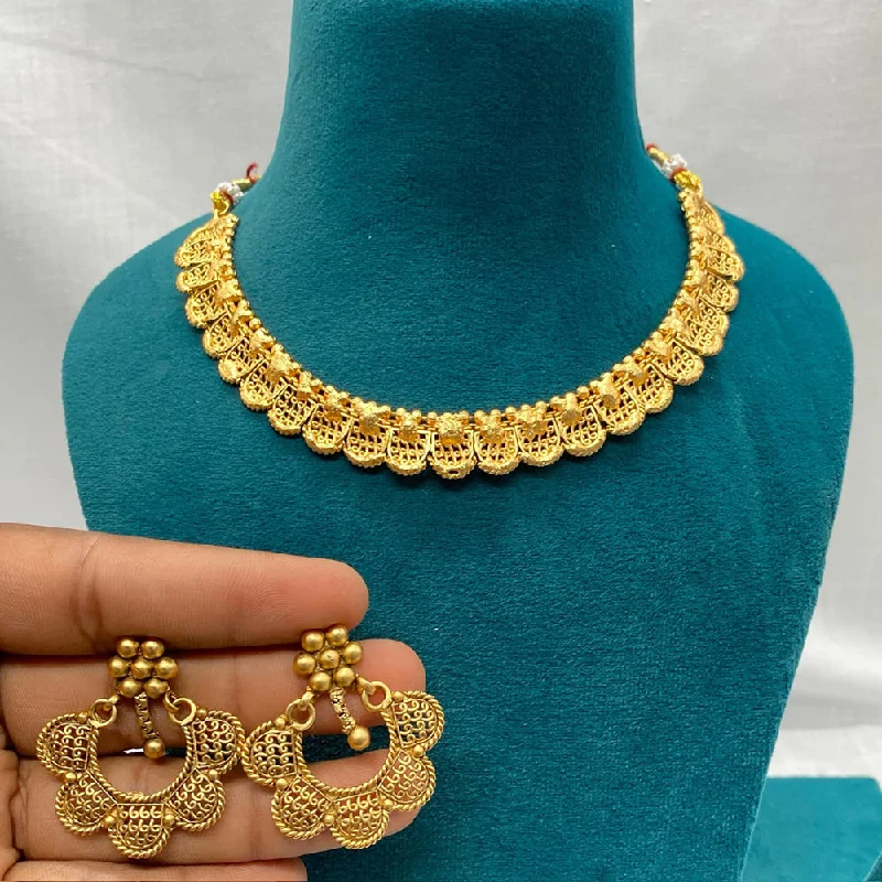 Gold Choker Necklaces-Amoliya Jewels Gold Plated Necklace Set