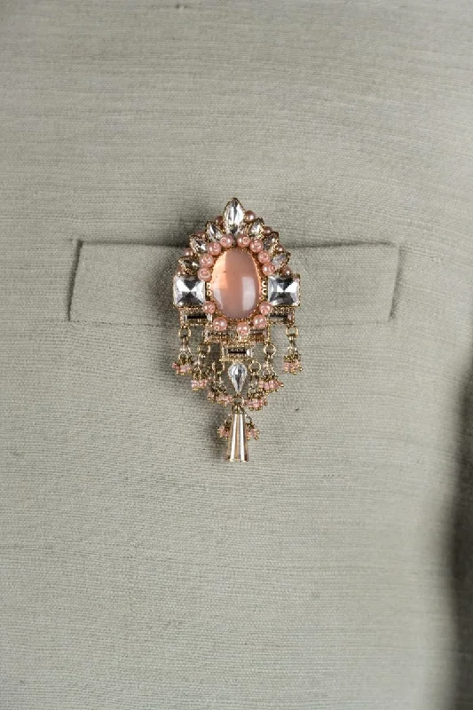 Handmade Antique Brooch-Peach Crystal With Semi Precious Stone Brooch