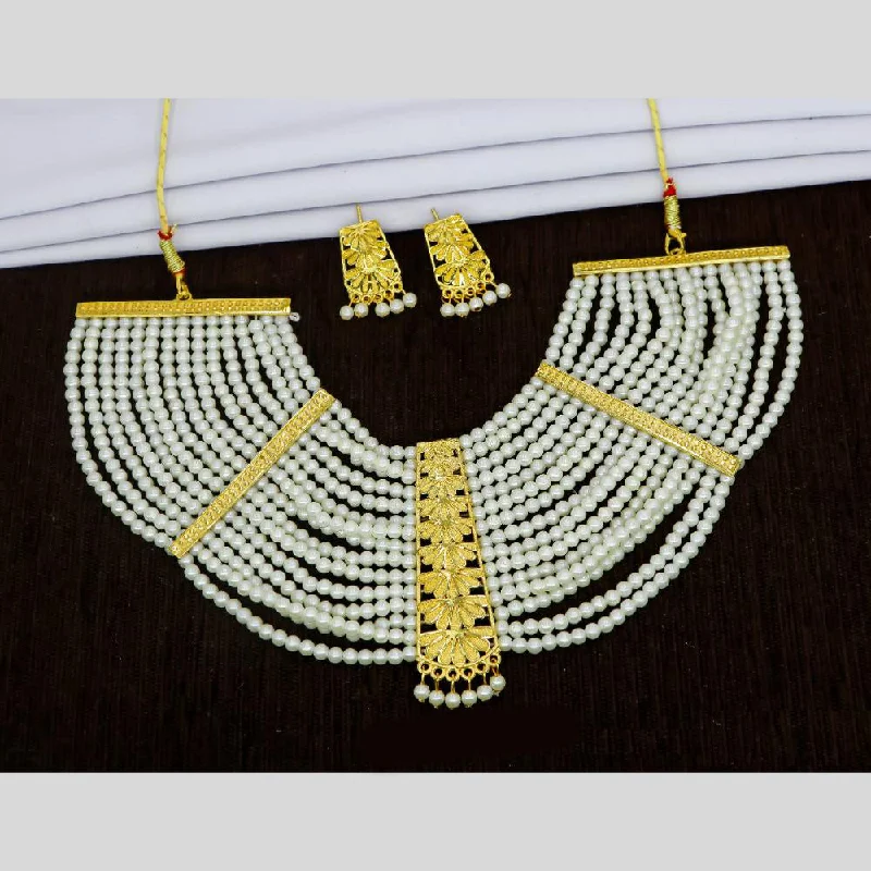 Turquoise Necklaces-Mahavir Dye Gold Pearl Necklace Set