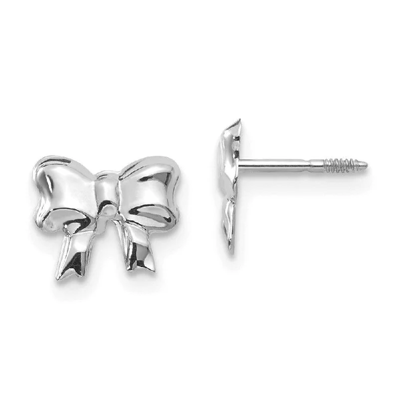 Colorful Dangle Earrings-Madi K Kid's 14k White Gold  Rhodium-plated Bow Screwback Post Earrings