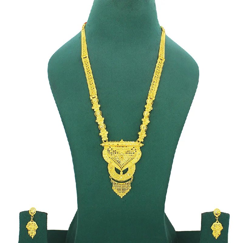 Silver Feather Necklaces-Mahavir Dye Gold Plated Long Necklace Set