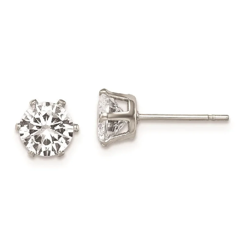 Golden Crystal Earrings-Stainless Steel Polished 6mm Round CZ Stud Post Earrings