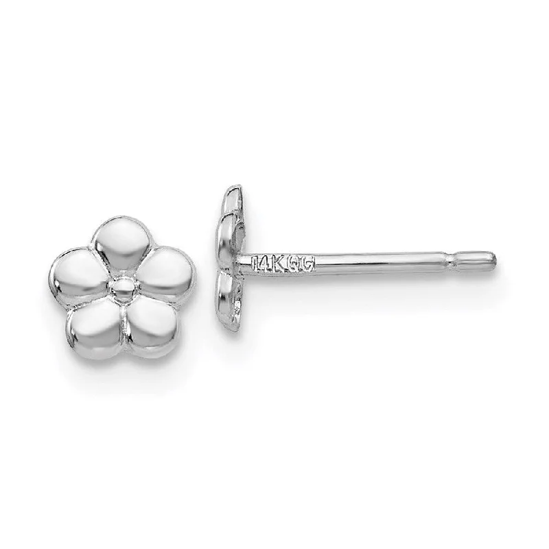 Funky Silver Earrings-14k White Polished Flower Post Earrings