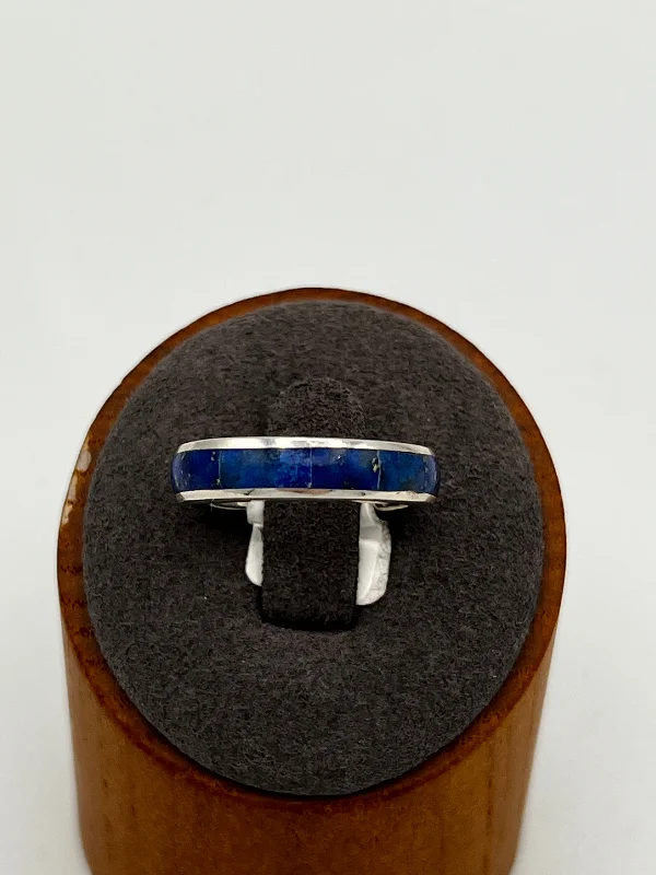 Simple Diamond Rings-Lapis inlay Ring