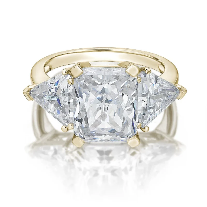 Affordable Engagement Rings-Aurora Three stone ring with 10.85 carats* of diamond simulants in 10 carat yellow gold