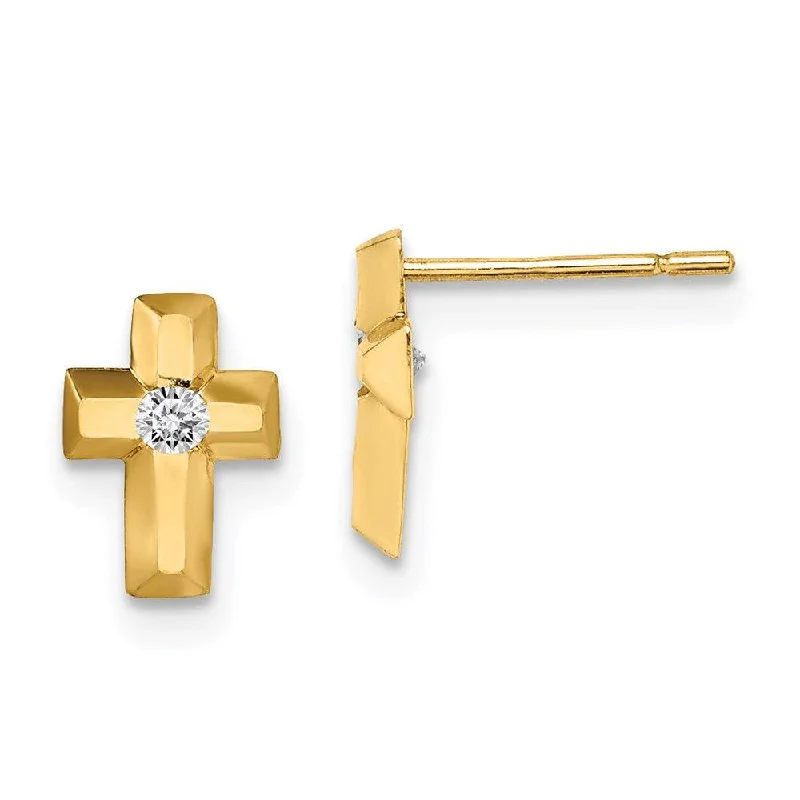 Silver Threader Earrings-Madi K Kid's 14k  CZ Cross Post Earrings