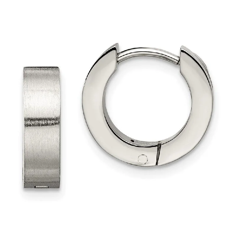 Chic Silver Stud Earrings-Stainless Steel Brushed & Polished Round Hinged Hoop Earrings