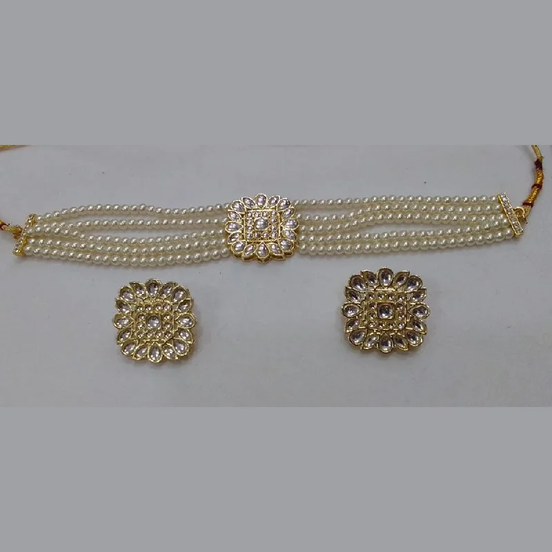 Pearls and Diamonds Necklaces-Midas Touch Gold Plated Kundan Stone And Beads Choker Necklace Set