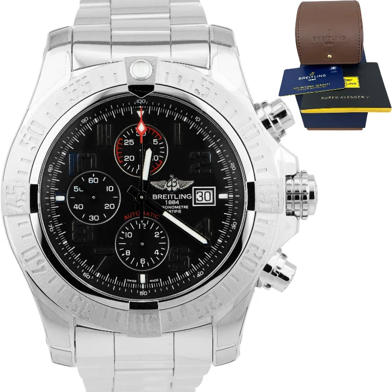 Affordable Luxury Watches-NEW Breitling Super Avenger II Chronograph 48mm Stainless Black A13371 Watch