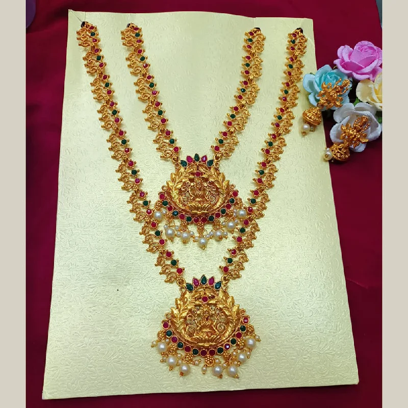 Modern Diamond Necklaces-Pooja Bangles Gold Plated Double Necklace Set