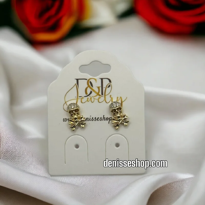 Elegant Diamond Drop Earrings-14K SKULL SMALL EARRINGS E346