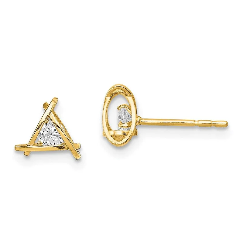 Unique Gold Earrings-Madi K Kid's 14k  CZ Weaved Triangle Post Earrings