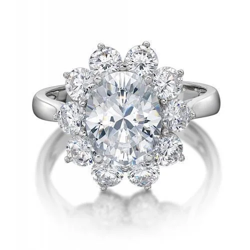 Vintage Diamond Rings-Dress ring with 4.24 carats* of diamond simulants in 10 carat white gold