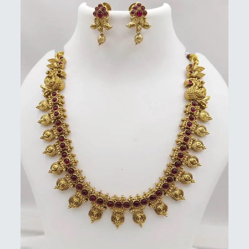 Beautiful Gemstone Necklaces-Joyful Jewel Art Matte Gold Plated Pota Stone Necklace Set