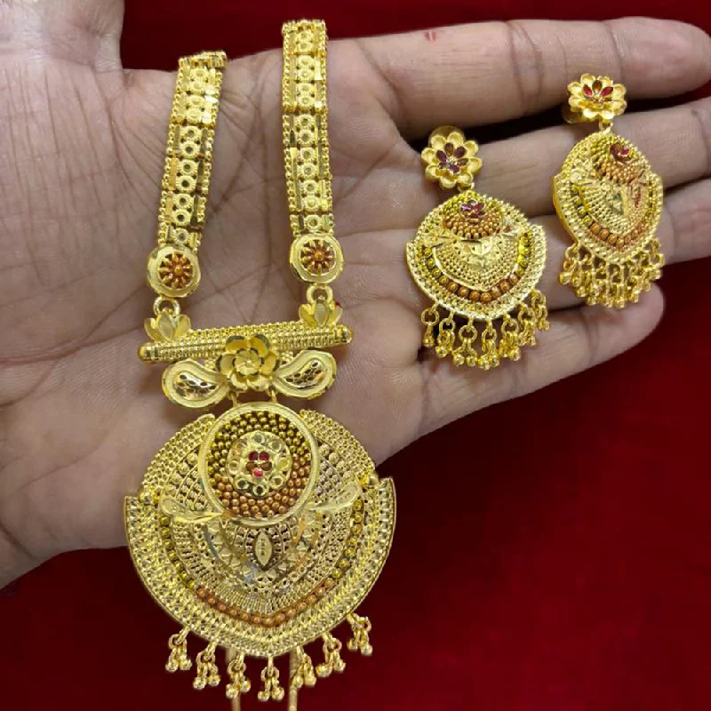 Gold-Plated Choker Necklaces-Pari Art Jewellery Forming Gold Long Necklace Set