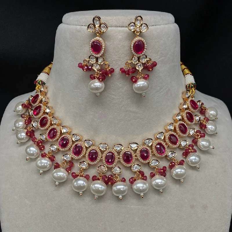 Diamond Pendant Necklaces-Amoliya Jewels Brass Polki Kundan Designer Necklace Set