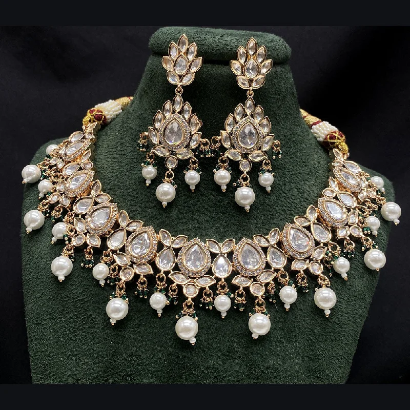 Layered Necklaces for Women-Amoliya Jewels Brass Polki Kundan Designer Necklace Set