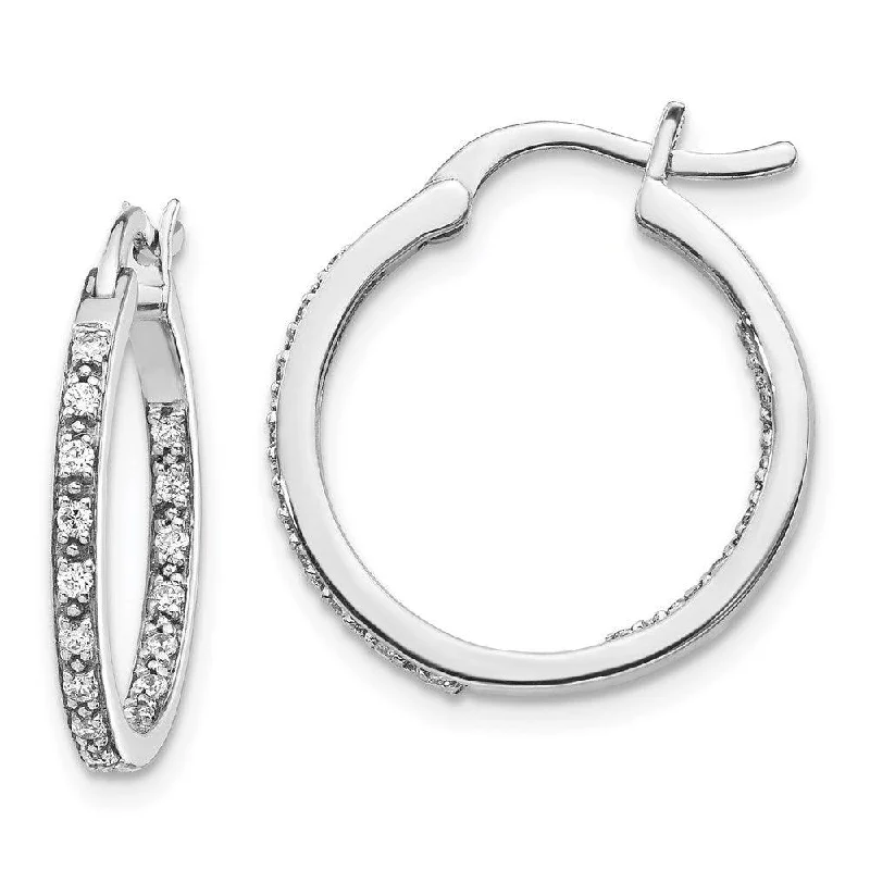 Retro Style Earrings-14k White Gold Diamond In/Out Hoop Earrings