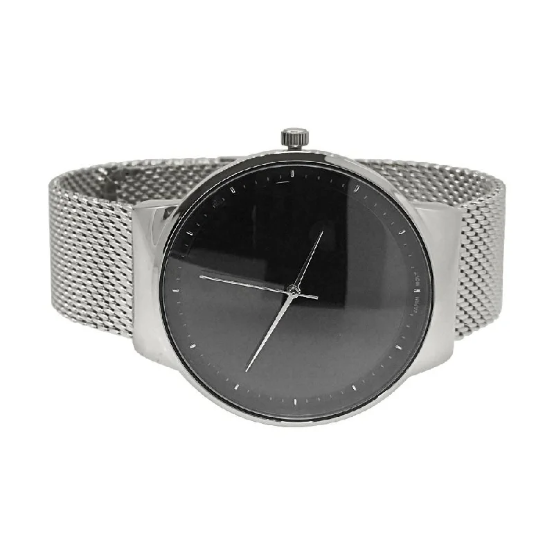 Smart Watches for Android and iOS-Minimalistic Black Dial Silver Mesh Band Watch