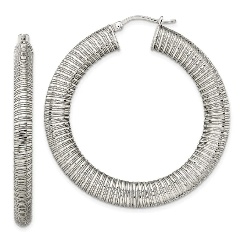 Elegant Drop Earrings for Weddings-Stainless Steel Textured Hollow Hoop Earrings