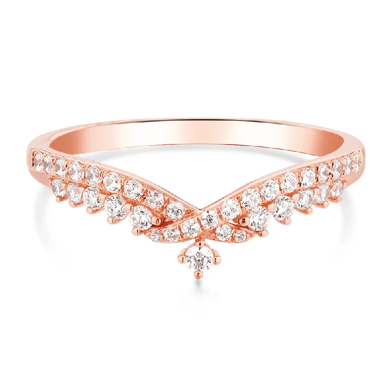 Pear-Shaped Diamond Rings-Round Brilliant curved wedding or eternity band with 0.27 carats* of diamond simulants in 10 carat rose gold