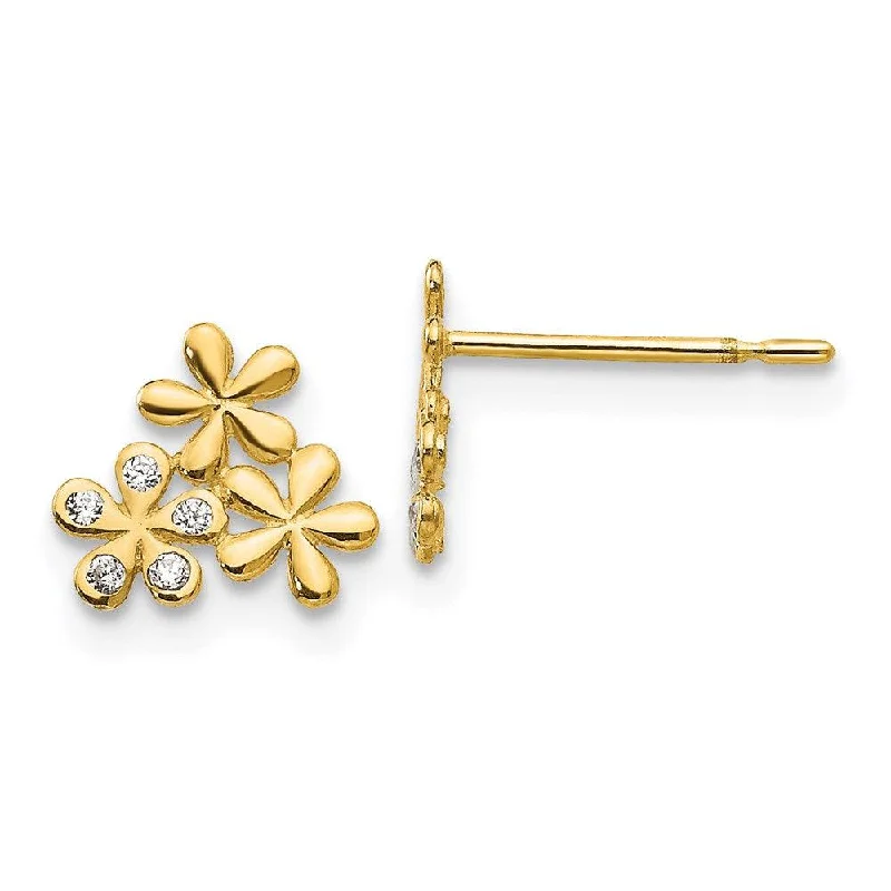 Classic Hoop Earrings-Madi K Kid's 14k  CZ  Flower Post Earrings