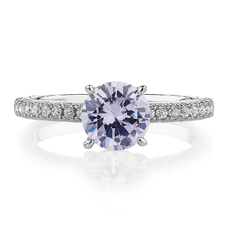 Classic Gemstone Engagement Rings-Dress ring with lavender simulant in sterling silver