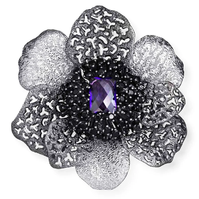 High-End Brooch for Formal Occasions-Silver Coronaria Brooch/Pendant with Amethyst & Spinel