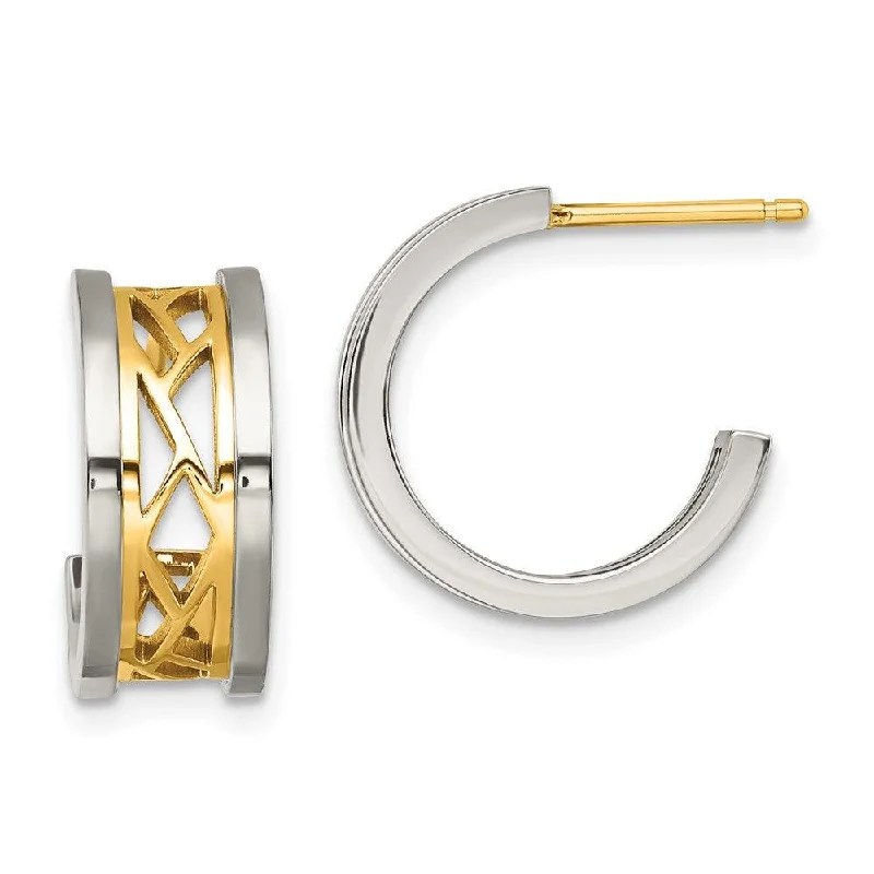 Cheap Fashion Earrings-Stainless Steel Polished Yellow IP-plated Post J Hoop Earrings