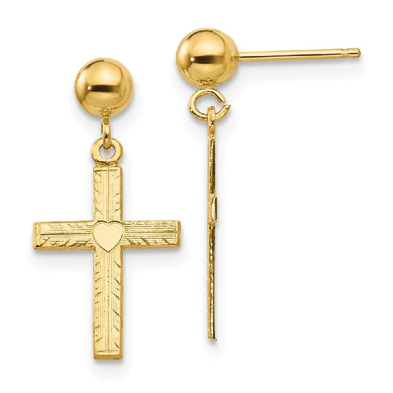 Bold Statement Earrings-14k Polished & Satin Cross Dangle Earrings