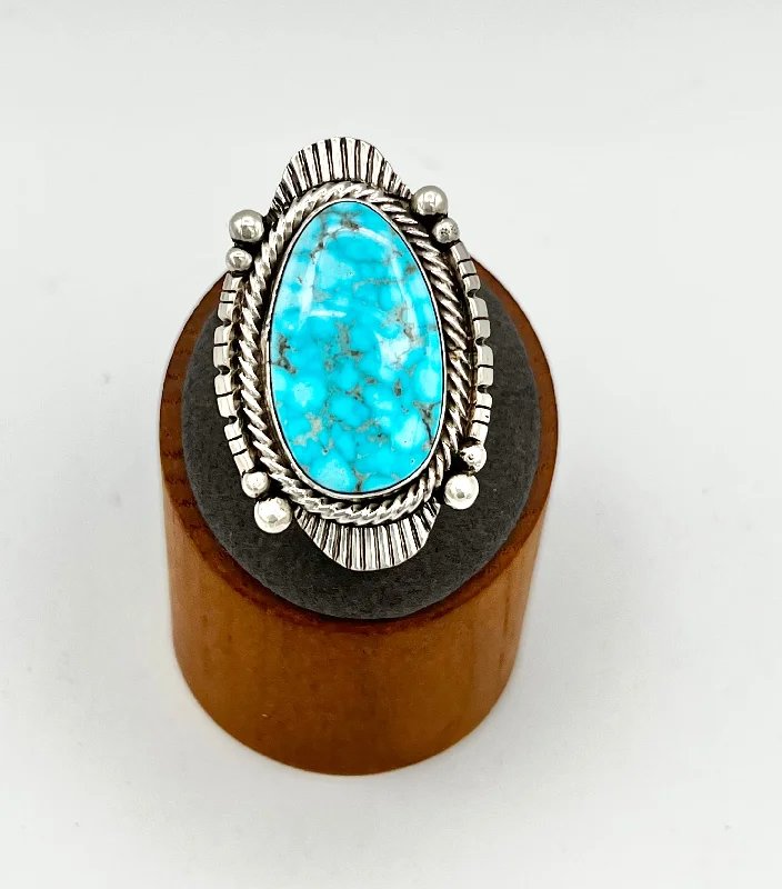 Matching Wedding Rings for Couples-Ring- Navajo Made Kingman Turquoise, Sterling