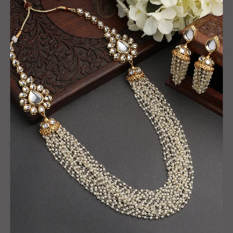 Crystal Heart Necklaces-Asmitta Gold Plated Kundan Long Necklace Set