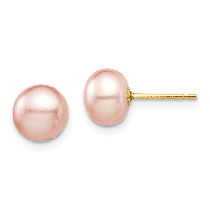 Glittery Earrings for Parties-Madi K Kid's 14k  7-8mm Pink Button Freshwater Cultured Pearl Stud Post Earrings