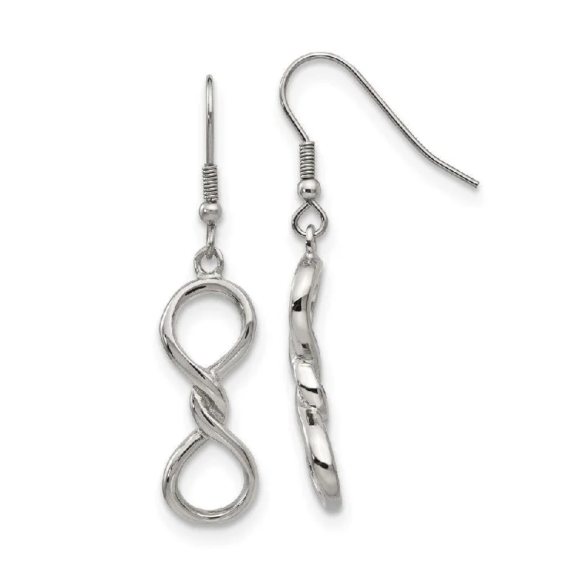 Chunky Earrings for Parties-Stainless Steel Polished Infinity Symbol Shepherd Hook Earrings