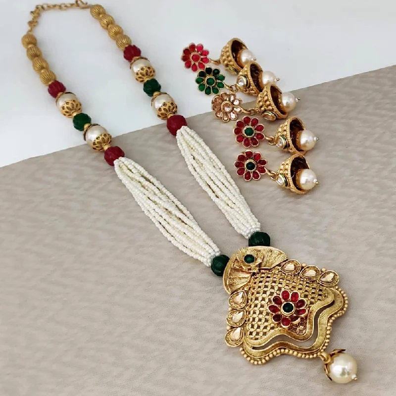 Black Crystal Necklaces-Rani Sati Jewels Gold Plated Pota Long Necklace Set