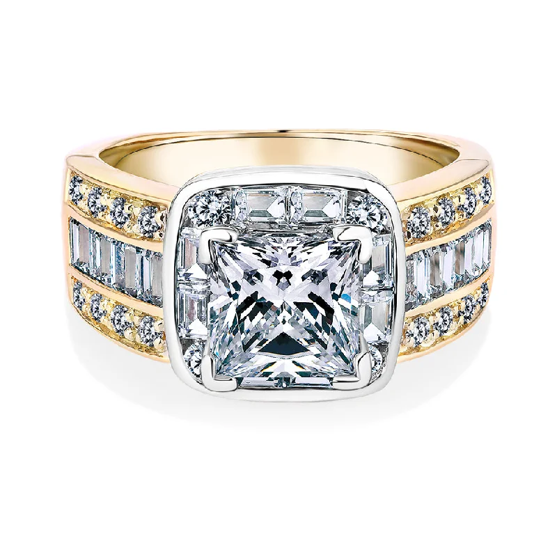 Multi-Stone Engagement Rings-Dress ring with 3.6 carats* of diamond simulants in 10 carat yellow and white gold