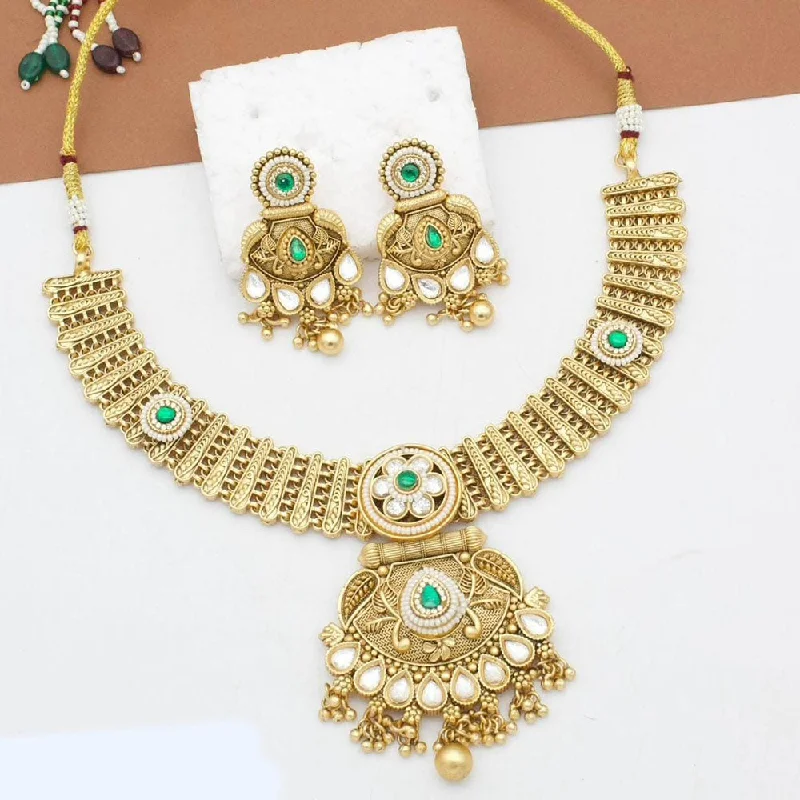 Custom Engraved Necklaces-Kavita Art Gold Plated Kundan Stone And Pearls Necklace Set