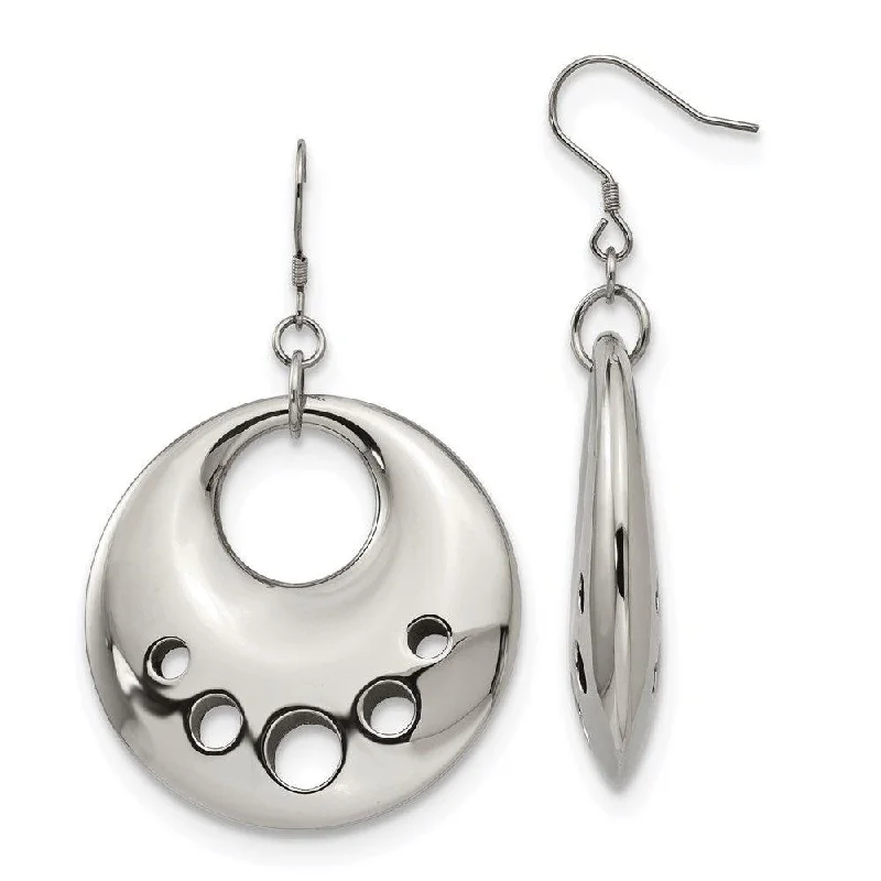 Elegant Stud Earrings-Stainless Steel Polished Circle Cut Out Dangle Earrings