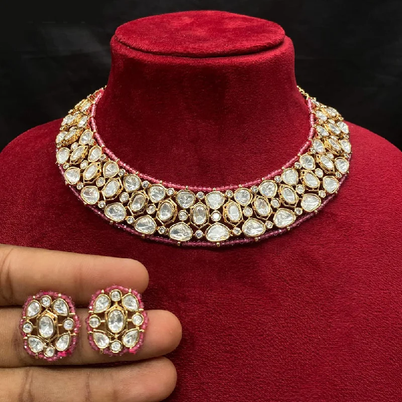 Designer Choker Necklaces-Royal Kundan Jewellery Gold Plated Polki Kundan Necklace Set