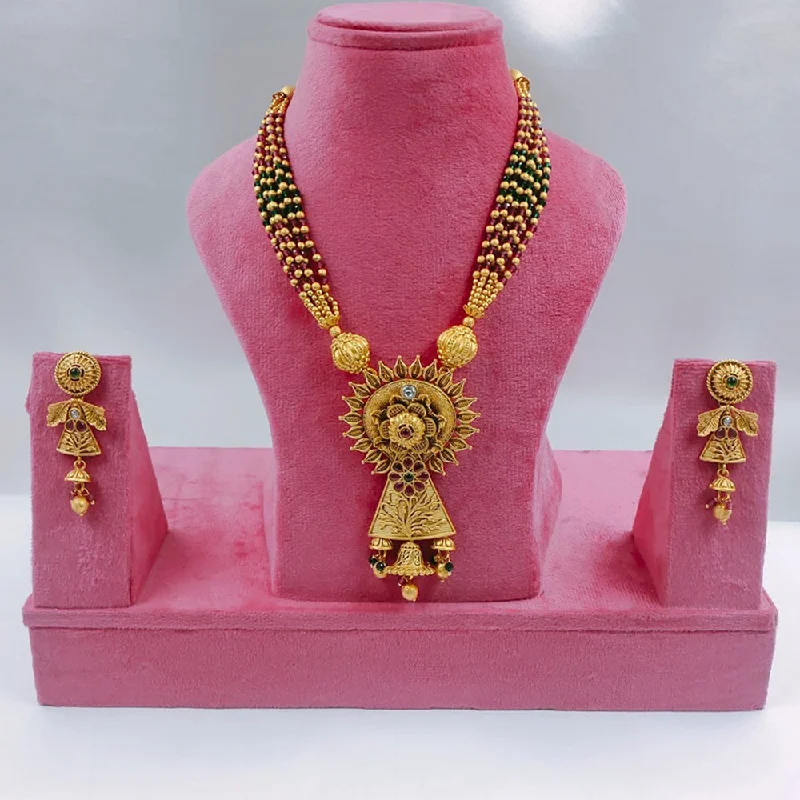 Luxury Silver Necklaces-Akruti Collection Gold Plated Pota Stone And Pearls Necklace Set