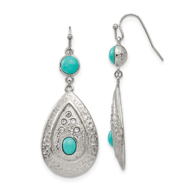 Elegant Gold Earrings-Stainless Steel Polished/Hammered Imitation Turquoise/CZ Earrings