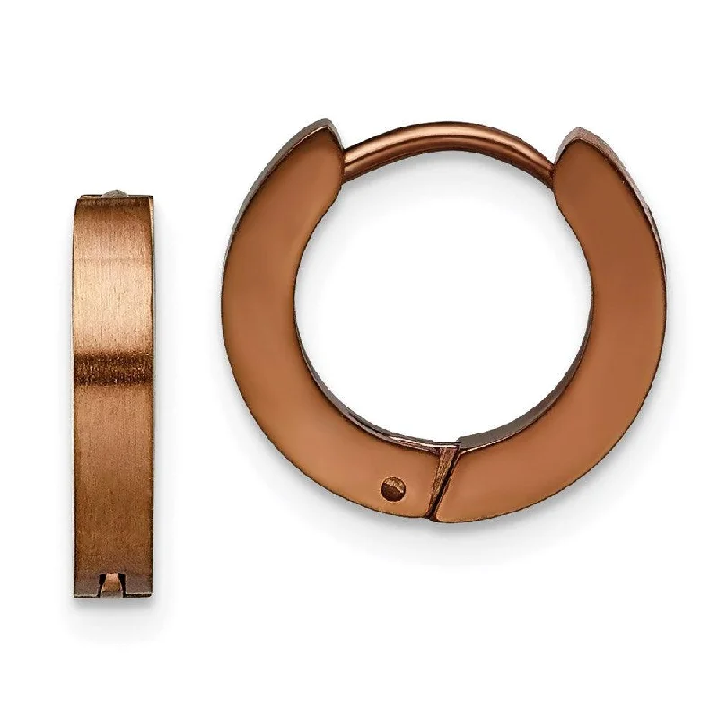 Summer Earrings for Women-Stainless Steel Brown IP plated Hinged Hoop Earrings