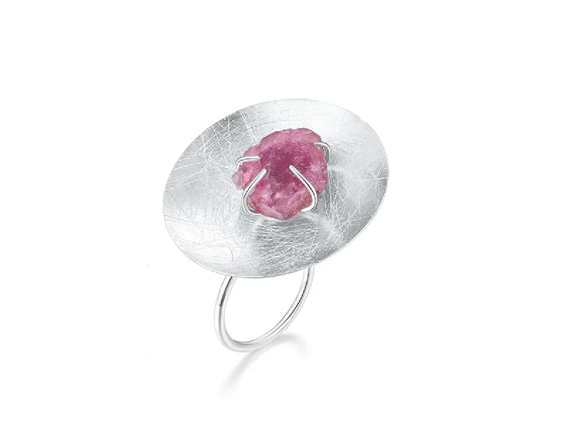 Silver and Diamond Rings-Raw Tourmaline Ring