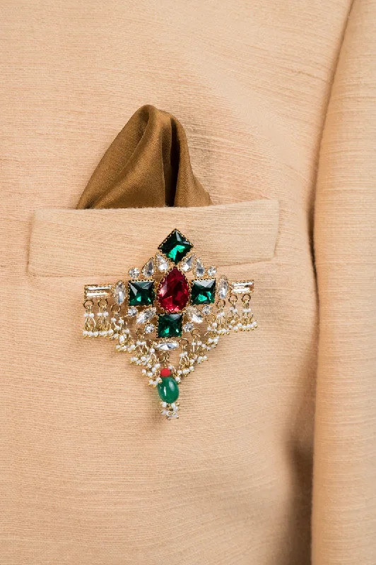 Personalized Name Brooch-Green And Maroon Crystal Stone Brooch