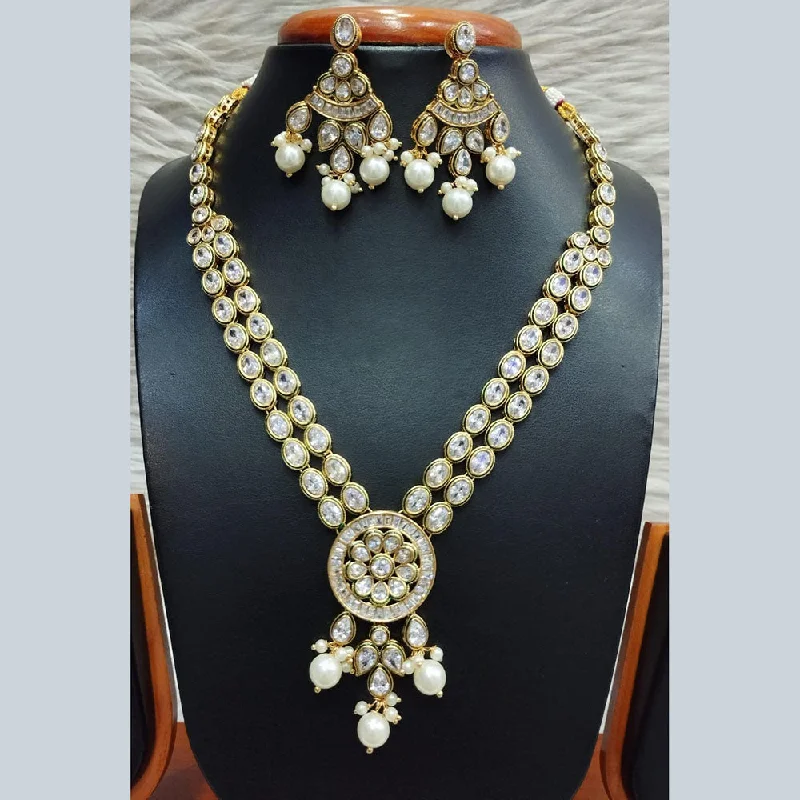 Dainty Silver Necklaces-Jain Jewellers Gold Plated Polki Kundan Necklace Set